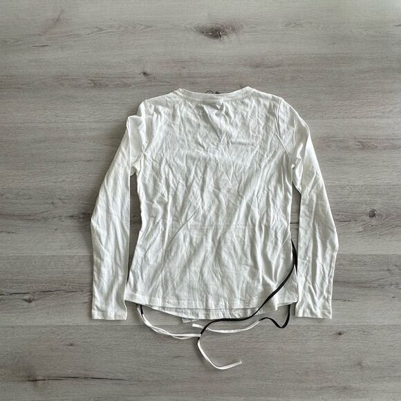 S-DEER Irregular Mesh Panel Waist Commuter Top White/Black M NWT - Picture 3 of 3